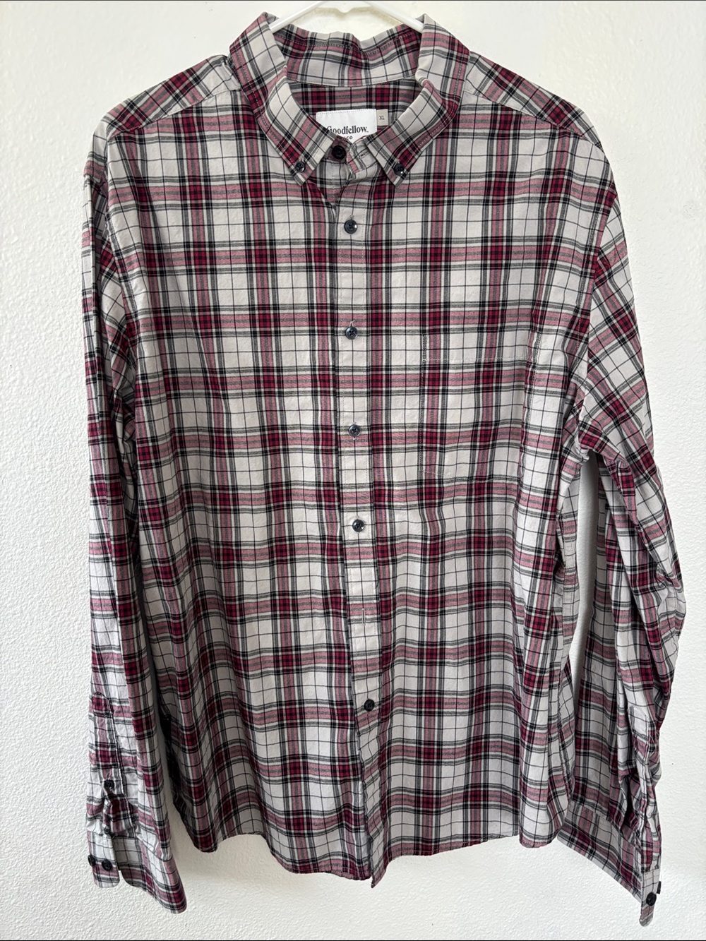 Goodfellow & Co White and Burgundy Plaid Button-Down Shirt -666sku